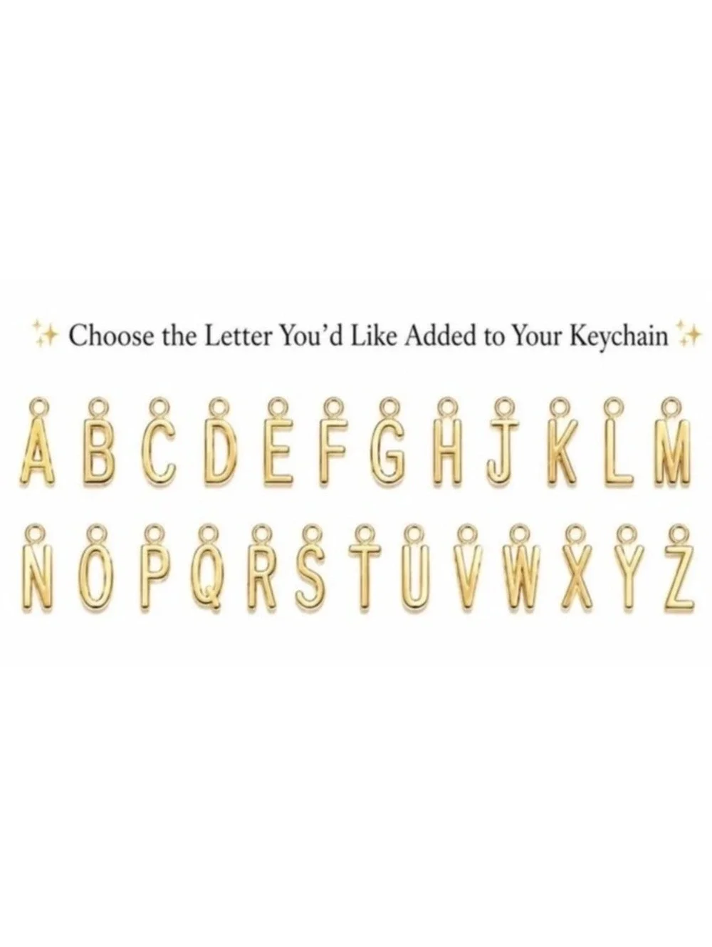 Gold Tone Keychain with Custom Letter, Four-Leaf Clover, and Elephant Charms
